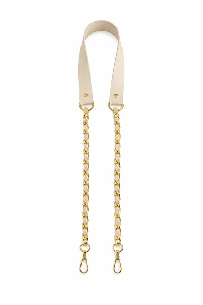 Nildenhobim Cream Color Faux Leather Bag Strap with Gold Color Chain 115 cm C...