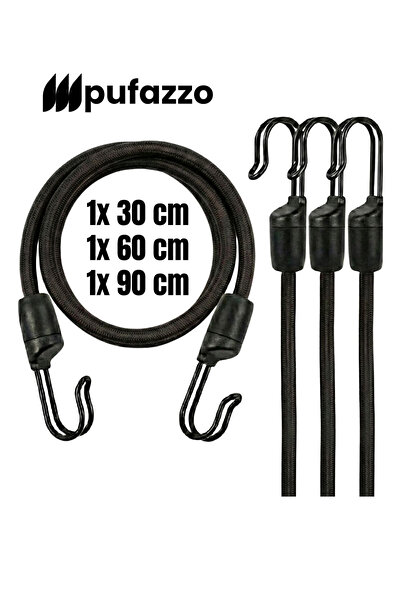 Paslanmaz Çelik Çift Kancalı Bagaj Lastiği - Siyah 3 Farklı Boy - Dayanıklı Sabitleme Lastiği