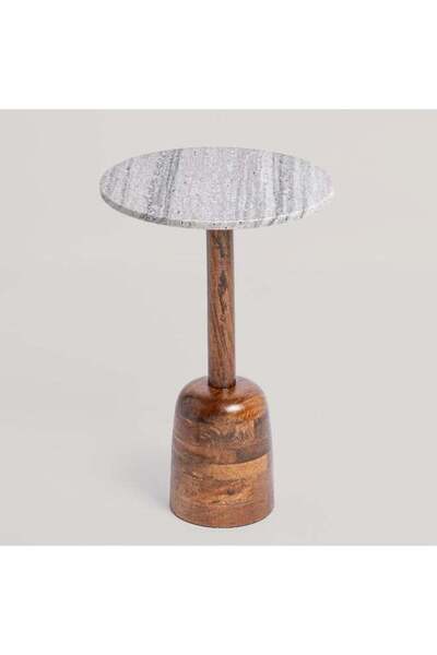 Generic Homez Marble And Wood Side Table - 35.5*35.5*53.34Cm