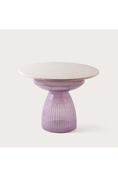 homez طاولة قهوة زجاجية بسطح رخامي 61*51 سم، لون أرجواني فاتح