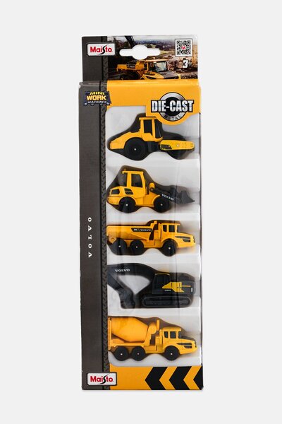 Maisto 5 Pieces Die Cast Volvo Construction Vehicle, Yellow