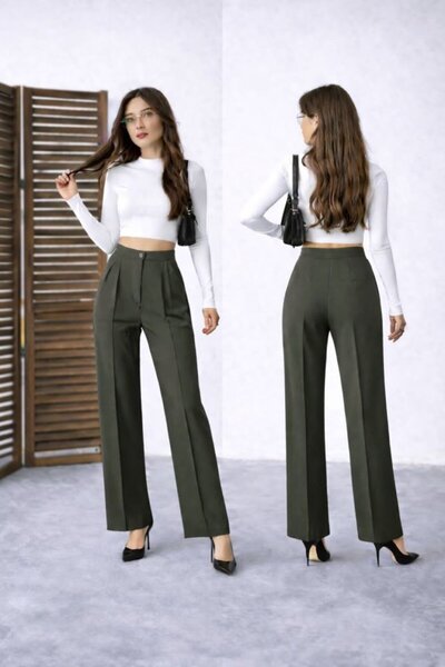 Kanonik Education Women's High Waist Double Fabric Palazzo Trousers