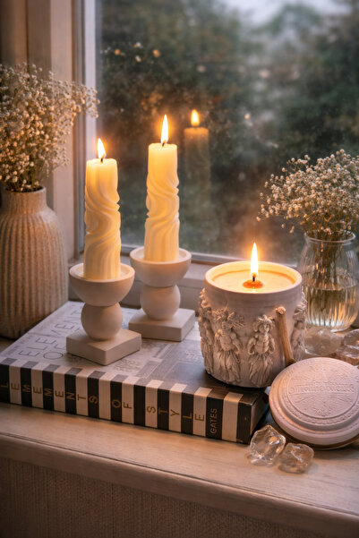 THE BOHEMM Şamdan mum ve Melekli Dekoratif Mum Set