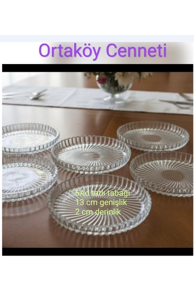 ORTAKÖY CENNETİ Tatlı pasta sunum tabağı 6 ad Elmas marka çizgi model 13 cm g...