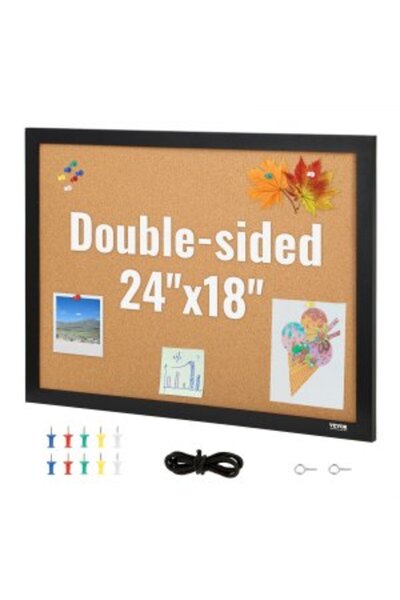 VEVOR Tablă de plută, 24 x 18 inci, panou de anunțuri față-verso cu ramă auto...