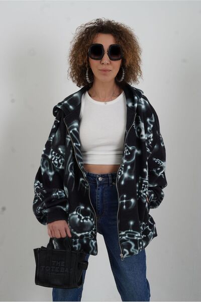 Zelish My Sister Hooded sweatshirt with abstract pattern and zipper