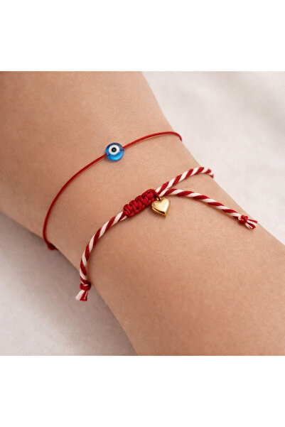Femenino Blue Evil Eye Bead and Gold Heart Detailed Marteniçka Set with Card ...