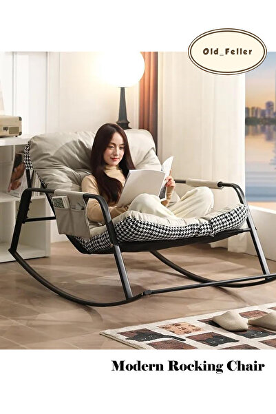 Old_Feller كرسي استرخاء هزاز مزدوج مع مساحة تخزين ووسادة - كرسي استرخاء داخلي...