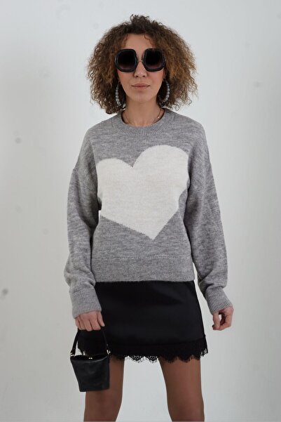 Zelish My Sister Gray Heart Patterned Sweater
