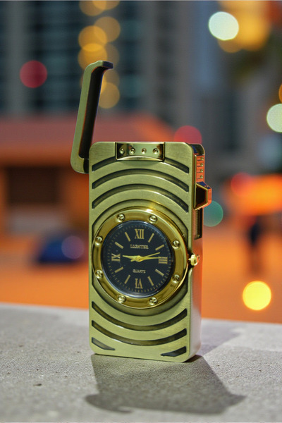 MERTCAN KNİFE Retro Saatli Çakmak - Altın Sarısı Pürmüz Alevli Antika Görünüm...