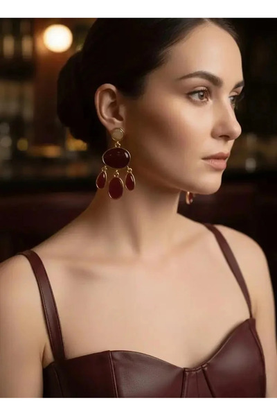 Dorvina Brass Burgundy Color Gold Detailed Zr Brand Model Cluster Dangle Wome...