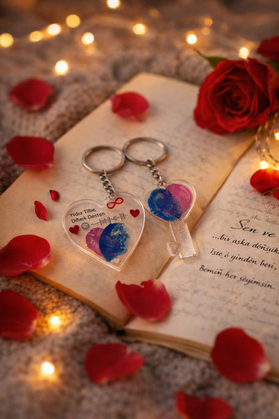 BEKAZEN Sevgililer Gününe Özel 2'li Parmak İzi Çift Sevgili Ve Arkadaş Anahta...