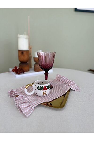 KaiAtelier غطاء صينية من الكتان المزخرف باللون الوردي