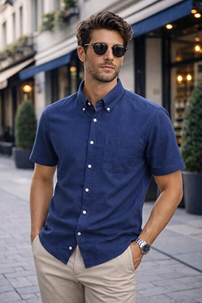ALnama Men's classic summer shirt with short sleeves