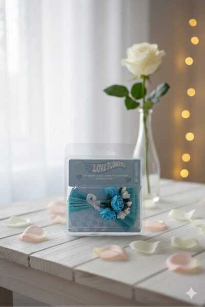 MOBGİFT Aynalı Mini Buket Hot Flowers Gül Kutusu Sevgiliye Hediye Mavi