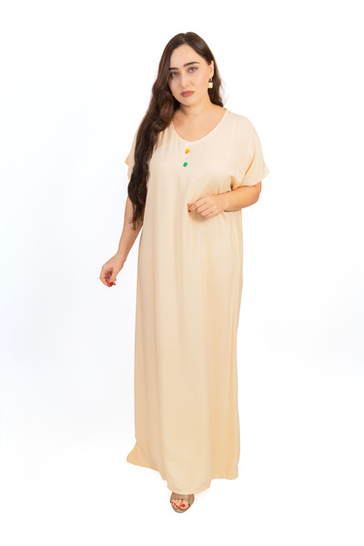 LINELLE Beige Jalabiya with Multicolour Stone Neckline