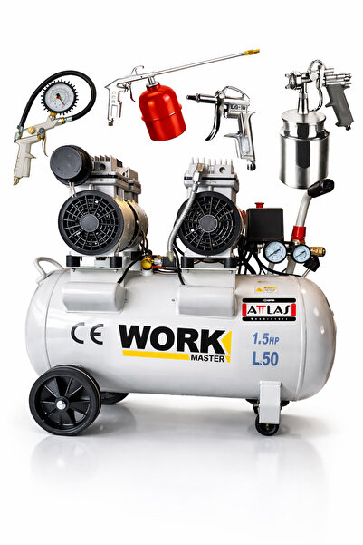 WORKMASTER Çift Motorlu 1,5 Hp Süper Sessiz Yağsız Hava Kompresörü 8 Bar Hızl...