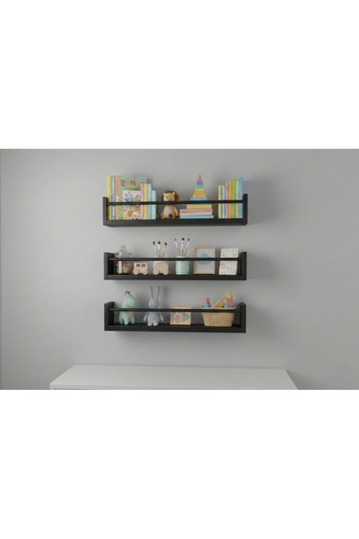 EGN WOODS 40X9X3 Black Mdf Baby Room Organizer Children's Room Montessori Edu...