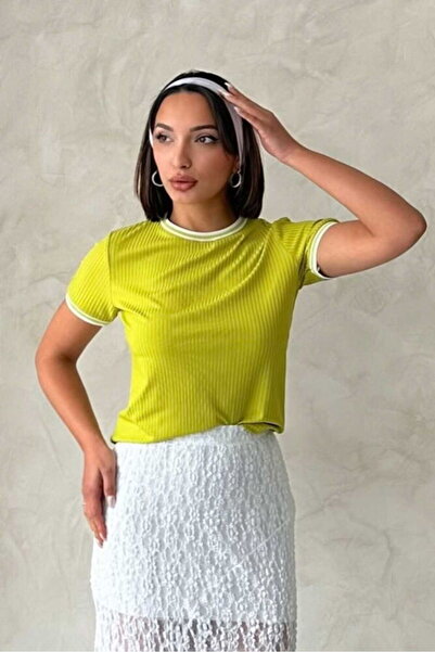 Caddebostan Moda Women's Crew Neck Ribbed Camisole Short Sleeve Slim Fit Basi...