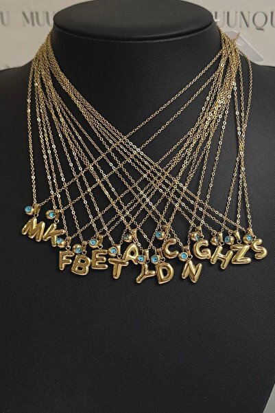 GÜLNAR BİJUTERİ HARF KOLYE BALON MODEL -B HARFİ- NAZAR BONCUKLU GOLD ÇELİK -656