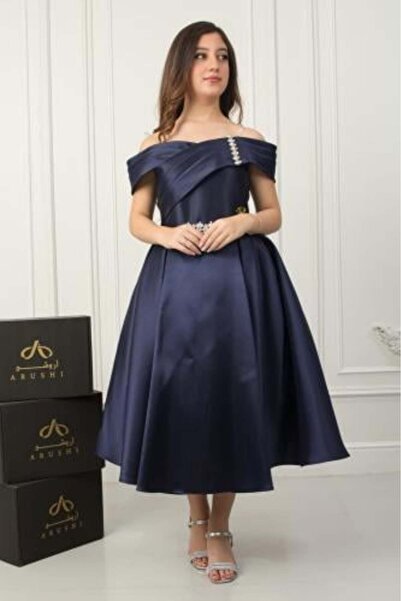 arushi Nove Luxury Off-Shoulder Mikado Dress Navy