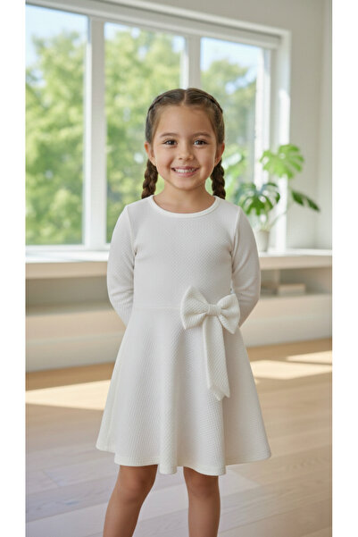inebolu kids Kız Çocuk Fiyonk Detaylı Pamuklu Beyaz Elbise