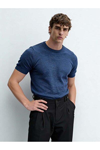 Atelier Old Money Basic İndigo Kısa Kol Triko T-shirt SS7025