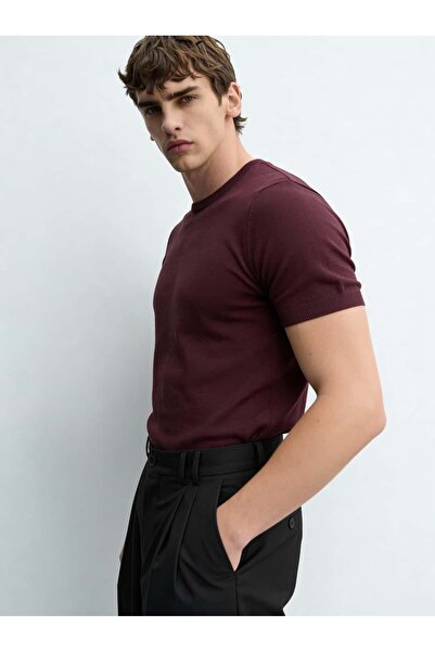 Atelier Old Money Basic Bordo Kısa Kol Triko T-shirt SS7023