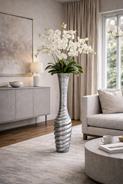 Yades Silver Spiral Dekoratif Yer Vazosu – 80 cm