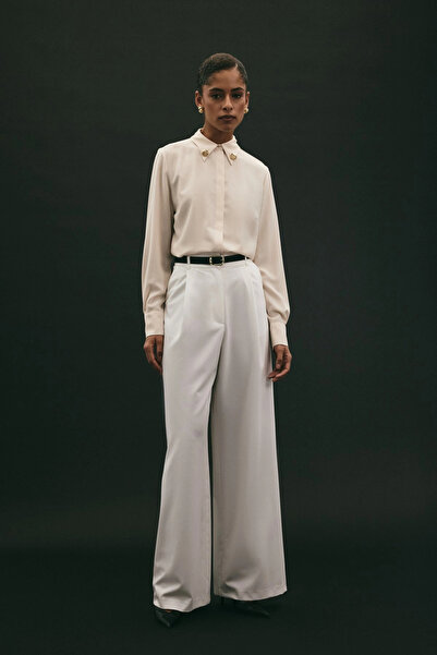 Sateen Lena pantaloni palazzo - Ecru