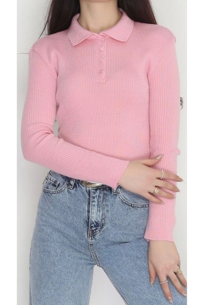 Bizde Ne Yok ki Polo yaka pembe triko