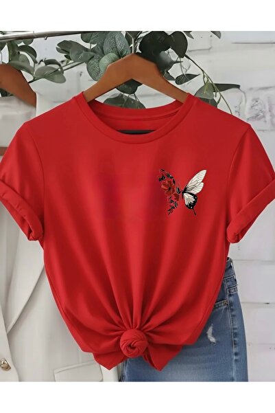 FUFLUNS Flower Butterfly Pocket Printed Oversized Women's T-Shirt