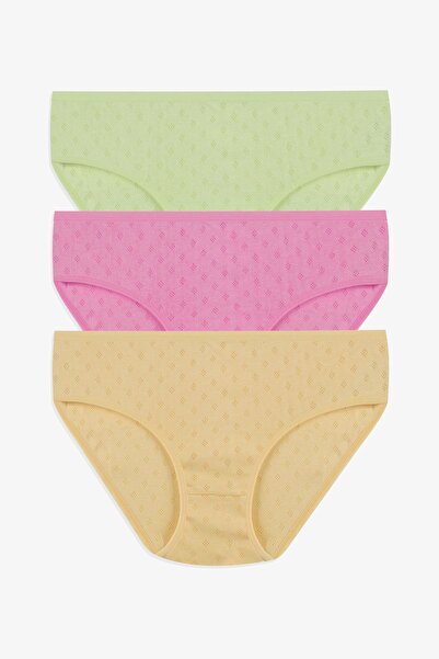 koza iç giyim باتو نسائي عالي الخصر من القطن الجاكار المزخرف مكون من 3 قطع