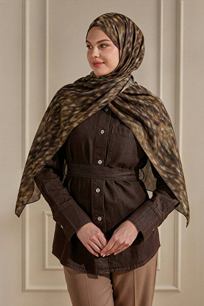 SilkTouch Kızıl Kahve Bambi Desenli Bordürsüz Organik Şal Model 2