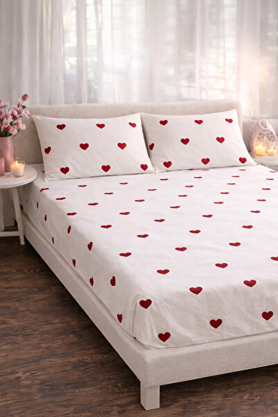 Asilex Home Collection Akfil Fabric Red Heart Pillowcase and Elastic Single B...