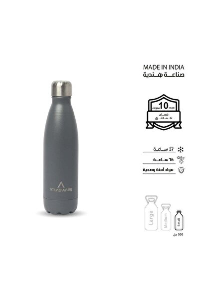 Atlasware Premium Stainless Steel Water Bottle, 500ml, Double-Wall Insulated,...