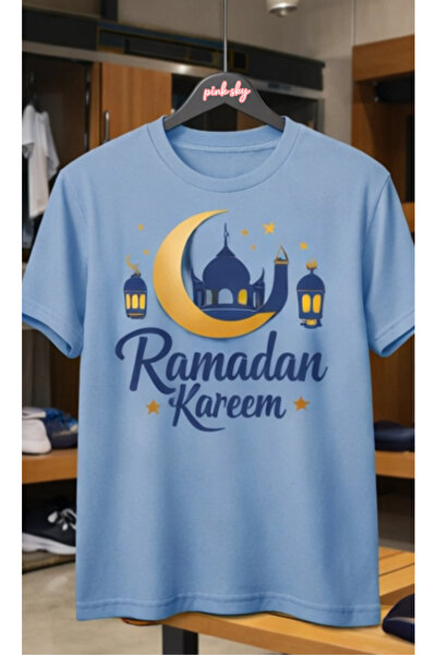 Pink Sky Ramazan1 Kareem Patterned Unisex Cotton Summer T-Shirt