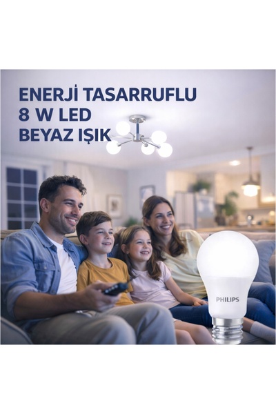 Philips LED Ampul 8W E27 6500K Beyaz Işık Tasarruflu Orijinal