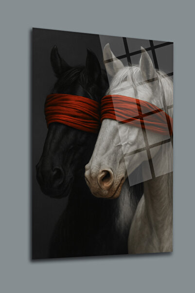 glassartdesign Red Banded Horses Glass Painting