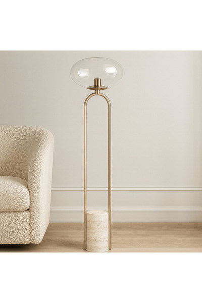 Sagebrook Home مصباح أرضي بقاعدة من حجر الترافرتين من سينكلير، 58 بوصة