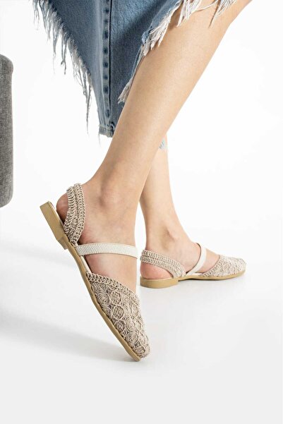 MOON CLOUD Kadın Triko Kapalı Burun Babet Lastikli Rahat Taban Örgü Slingback...