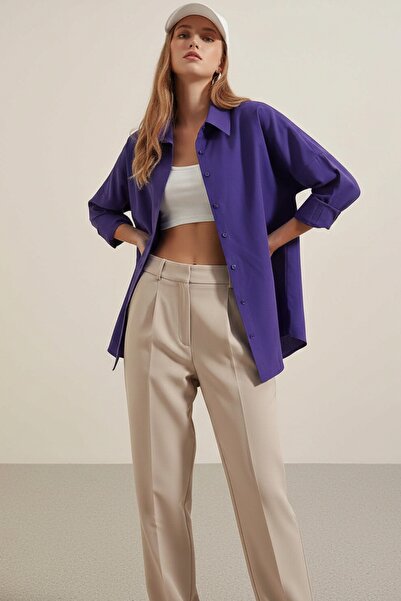 Lunfia Oversize Uzun Temel Gömlek - Mor