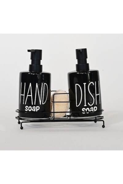 OEM Ceramic Dispenser Set for Liquid Soap and Dish Detergent, with Stand, Black