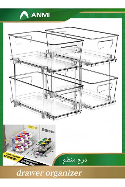 Anmi 2 Tier Storage Organizer, 2 Pack Clear Under Sink Organizers Vanity Coun...