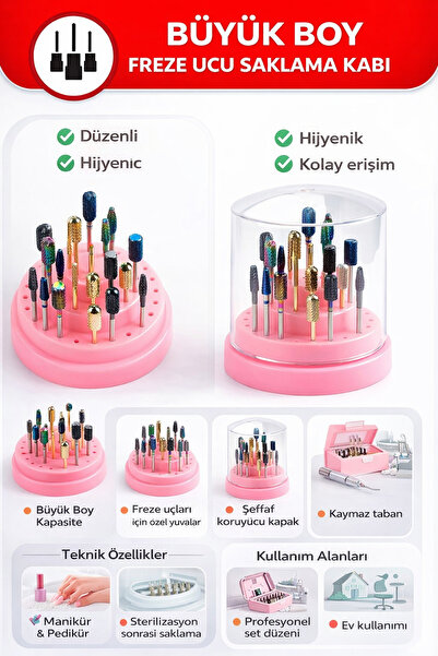 ONNA PROFESSIONAL Büyük Boy Kapaklı Freze Ucu Saklama Kabı | Hijyenik & Düzen...