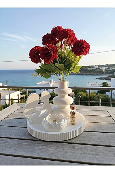 YASMELLA HOME Dalgalı Vazo + Lotus Mum + Romantik Çift + Yuvarlak Tepsi + Cam...