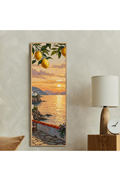 Tuba Decor Tek Parça Gerçek Ahşap dikey Panorama Çerçeveli Tablo gün batuyor