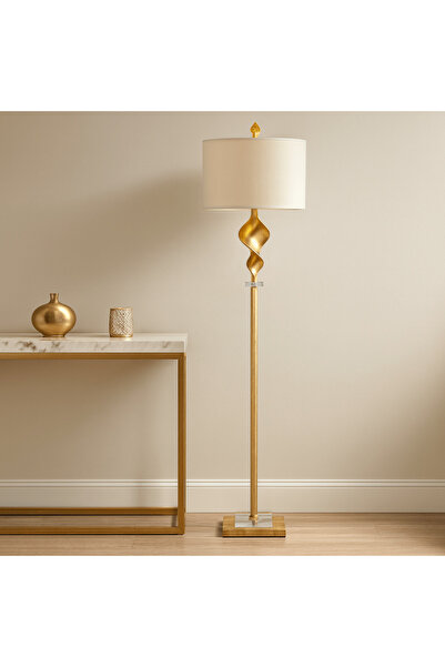 Crestview Collection Natural Linen Shade Gold Floor Lamp