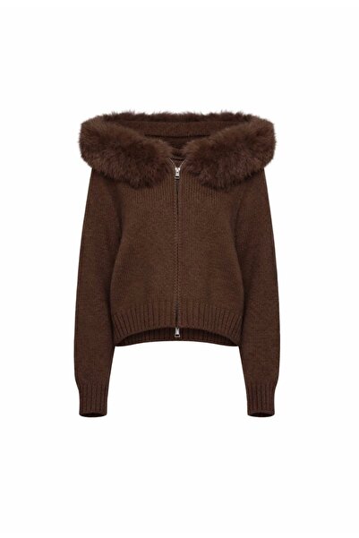 Rogue&Relic Studios FLORENCE kahverengi Triko kürk Kapüşonlu Hırka