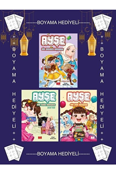 Aile Yayınları Boyamalı Ayşe Bir Sadaka Mangası Bir Kabe Mangası Bir Dua Mang...